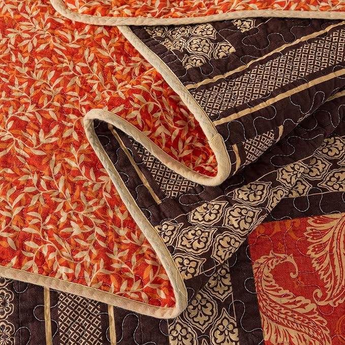 NEWLAKE Cotton Patchwork Bedspread, 3-Piece Bedding Quilt Set with Real Stitched Embroidery, Reversible Matelasse Bed Coverlet Set,Bohemian Farmhouse,Queen Size