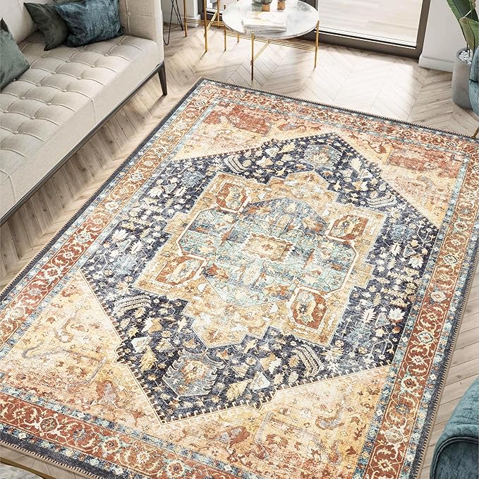 Keen Home Design 6x9 Rug - Machine Washable Area Rug with Non-Slip Backing, Ideal for Living Room, Dining Room, Bedroom - Vintage, Easy Clean, Durable, Low Pile Rug - (6' x 9')