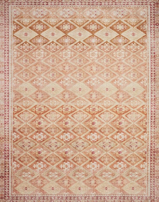Loloi Layla Collection LAY-16 Natural/Spice 2'-6" x 7'-6" .13" Thick Runner Rug, Soft, Durable, Vintage Inspired, Distressed, Low Pile, Non-Shedding, Easy Clean, Printed, Living Room Rug