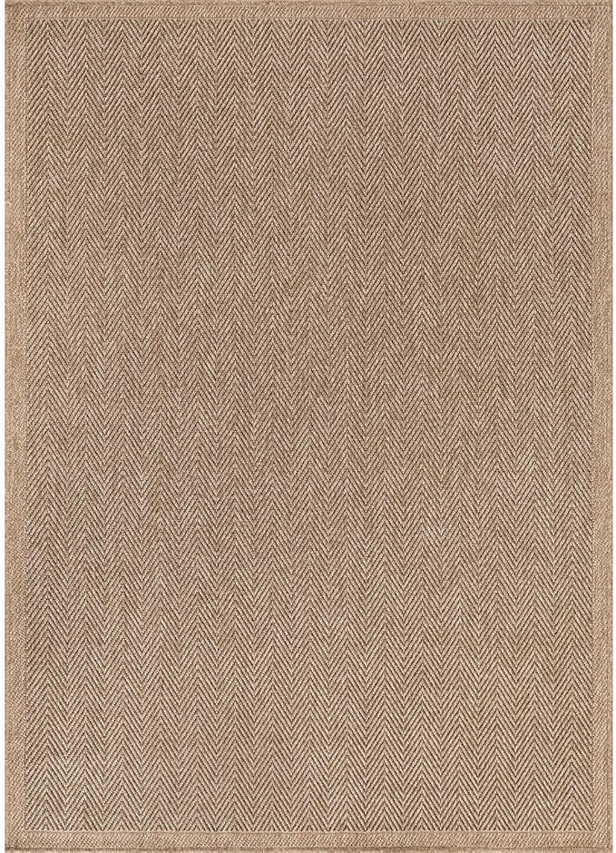 CAMILSON Easy Jute Rug 9x12, Indoor Outdoor Natural Color Fiber Area Rugs for Living Room and Patio Rug Herringbone Seagrass Boho Woven Design Easy-Cleaning Washable Outside Carpet Alfombras 9 x 12