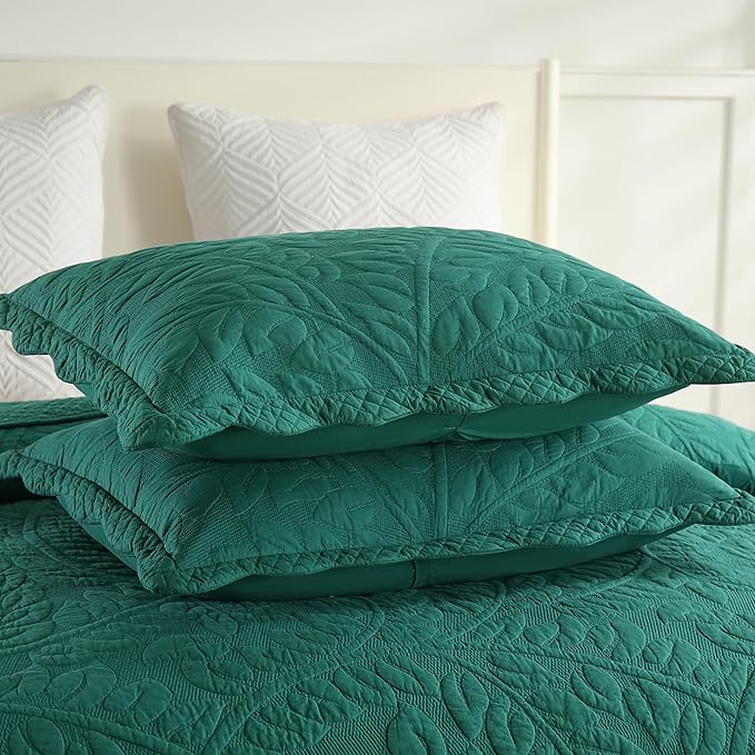 MarCielo 3-Piece 100% Cotton Oversized Bedspread Lightweight Quilt Coverlet Embroidery Farmhouse Bedding Set T0 (Emerald, Oversized King (118"x106"))