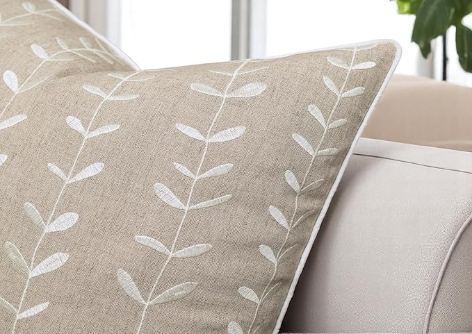 VAGMINE Embroidered Lollipop Pillow Cover - 18x18 Inches Square - 100% Linen Natural Decorative Cushion Cover - Farmhouse Rustic Embroidery - Cozy Accent for Sofa, Bed, Living Room, Neutral Home Decor