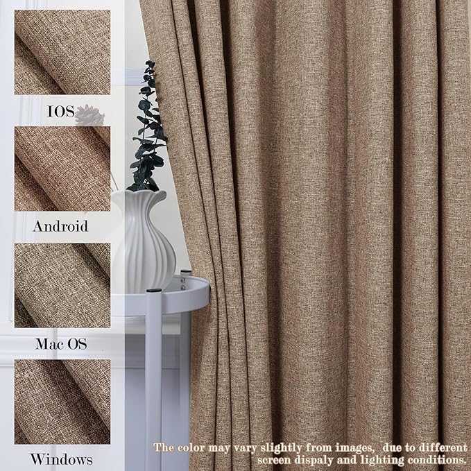 100% Blackout Linen Textured Drapes for Bedroom Pinch Pleated Curtains for Track System Portable Drapery for Sliding Glass Door/Storage/Space Room Divider, 70" Wx96 L, 1 PC, Taupe