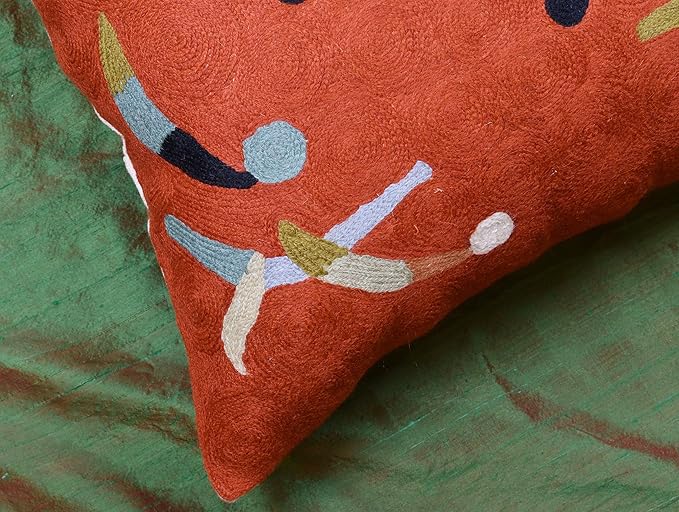 Kandinsky Modern Pillow Cover Orange Abstract Pillowcase Modern Chair Cushion Contemporary Pillowsham Outdoor Mid Century Chair Handmade Wool Size 18x18