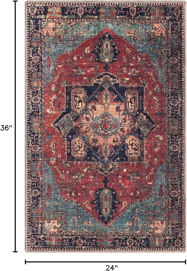 Keen Home Design 2x3 Rug - Machine Washable Entry Rug with Non-Slip Backing, Ideal for Enteryway, Kitchen, Bathroom, Laundry Room - Vintage, Easy Clean, Durable, Low Pile Rug - (2' x 3')