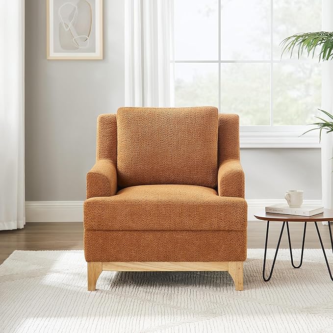 Oversized Accent Chair, Modern Boucle Armchair with Wood Legs, Modern Reading Chair with Thick Cushion, Comfy Chairs for Living Rooms, Bedrooms, Reading nooks and Apartments