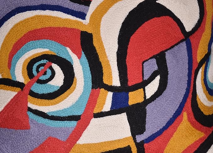 Kandinsky Improvisation Modern Decorative Pillow Cover Black Abstract Toss Pillows Farmhouse Chair Cushion Contemporary Pillow Mid-Century Chair Cushions Hand Embroidered Pillow Wool Size 18x18