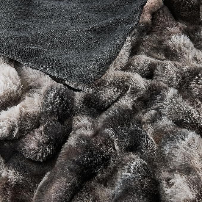 Lotus Karen Faux Fur Blanket Tie-Dye Dark Gray Twin Size - Big Bubble Rabbit Fluff Throw for Couch Small Fluffy Fuzzy Cozy Thick Furry Plush Shaggy Blankets 60x80 Inches