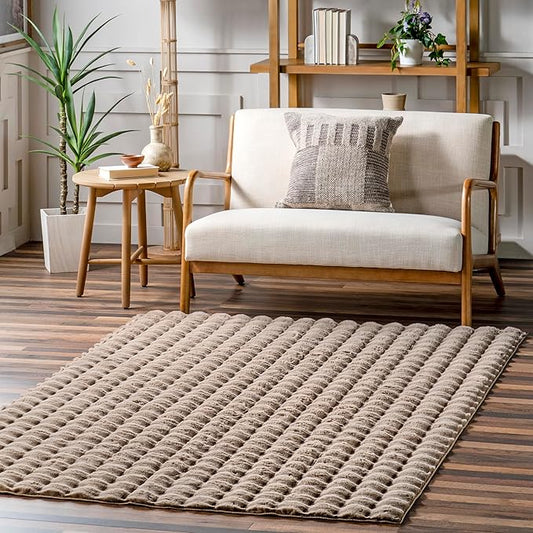 nuLOOM Jeni Checkered 6 Square Machine Washable Area Rug for Living Room Bedroom Dining Room Kitchen, Taupe