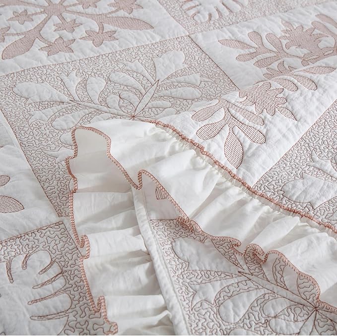 MarCielo 3-Piece 100% Cotton Oversized Bedspread Lightweight Quilt Coverlet Embroidery Farmhouse Bedding Set (TJ Colorful,King (112"x102"))