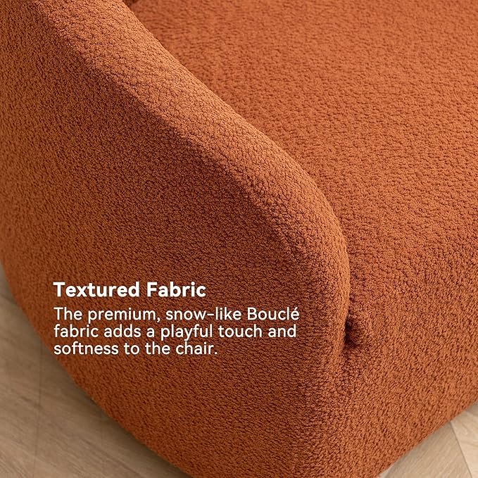 KINWELL 32" Wide Swivel Barrel Chairs Set of 2, Boucle Upholstered Swivel Accent Chairs, Mid-Century 360 Degree Swivel Chairs, No Assembly Round Armchairs for Living Room, Bedroom (Caramel)