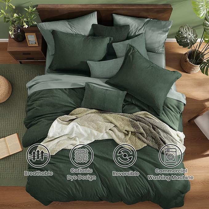 Monbix California King Comforter Set - 7 Pieces Cationic Dyeing Deep Forest Bed in a Bag Cal King Bed Sets with Comforter, Sheets, Pillowcases & Shams, Reversible Bedding Comforters Sets (108 * 92)