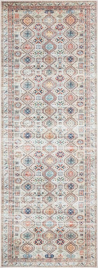 Keen Home Design 2x12 Rug - Machine Washable Runner Rug with Non-Slip Backing, Ideal for Hallway, Entryway, Kitchen, Laundry Room - Vintage, Easy Clean, Durable, Low Pile - (2'6" x 12')
