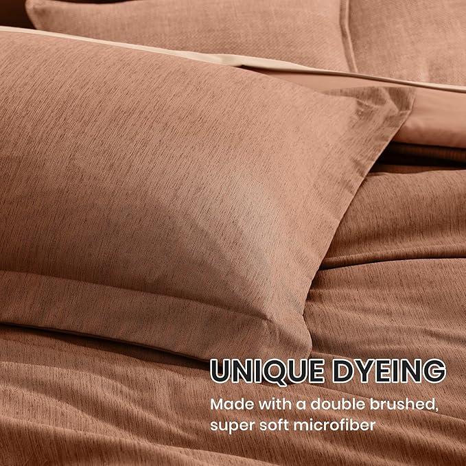 Monbix Queen Comforter Set - 7 Pieces Cationic Dyeing Autumn Leaf Bed in a Bag Queen Bedding Sets with Comforter, Sheets, Pillowcases & Shams, Reversible Bedding Comforters Sets