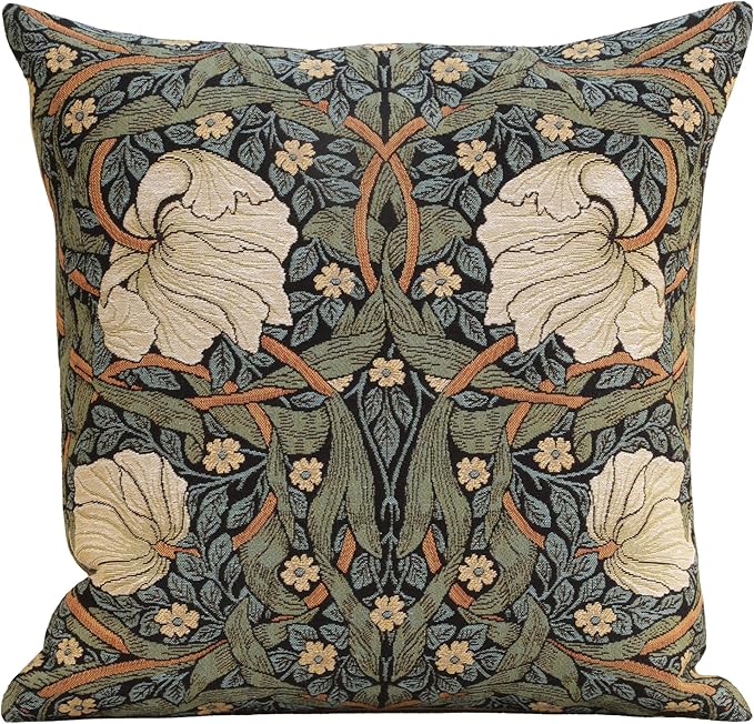 Charlotte Home Furnishings Pimpernel Blue Green Floral Throw Pillow Cover 18” x 18” – Double-Sided Tapestry Cushion Cover for Sofa, Couch, or Bed | 100% Cotton European Jacquard Woven