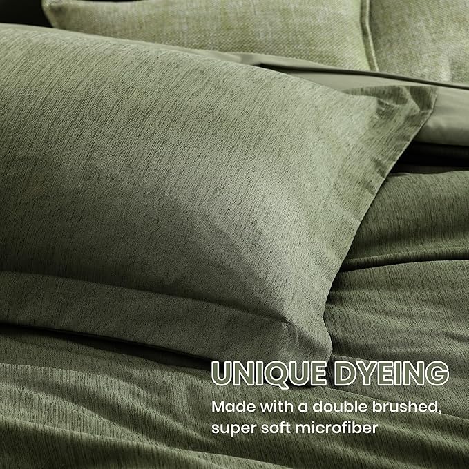 Monbix Full Size Comforter Set, Olive Green Bedding Comforter for Full Size Bed Set Reversible, Bedding Sets Full 7 Pieces, Cationic Dyeing Bed in a Bag with Comforter, Sheets, Pillowcases & Shams