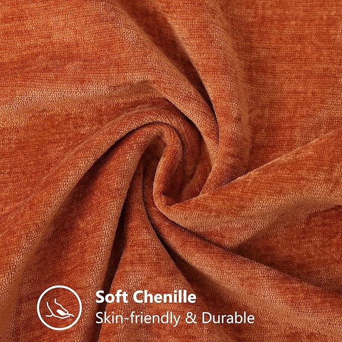 decorUhome Fall Chenille Soft Throw Pillow Covers 26x26 Set of 2, Farmhouse Velvet Neutral Decorative Euro Pillow Covers with Stitched Edge for Couch Sofa Bed Home Decor, Rust