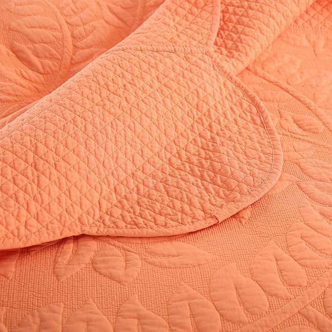 MarCielo 3-Piece 100% Cotton Oversized Bedspread Lightweight Quilt Coverlet Embroidery Farmhouse Bedding Set T0 (Salmon, Oversized Queen (100"x106"))