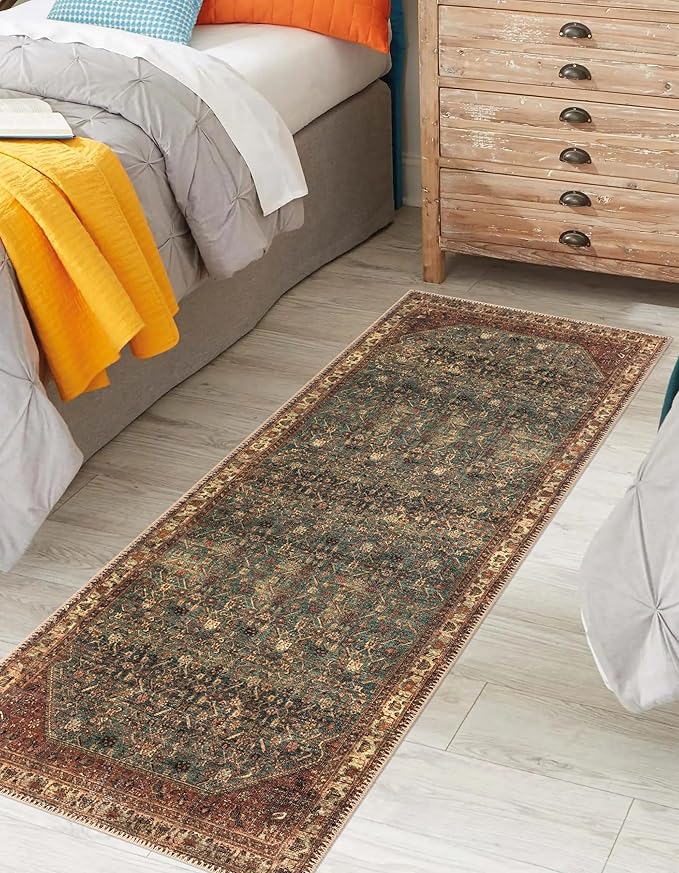 Keen Home Design 2x12 Rug - Machine Washable Runner with Non-Slip Backing, Ideal for Hallway, Entryway, Kitchen, Laundry Room - Vintage, Easy Clean, Durable, Low Pile Rug - (2'6" x 12')