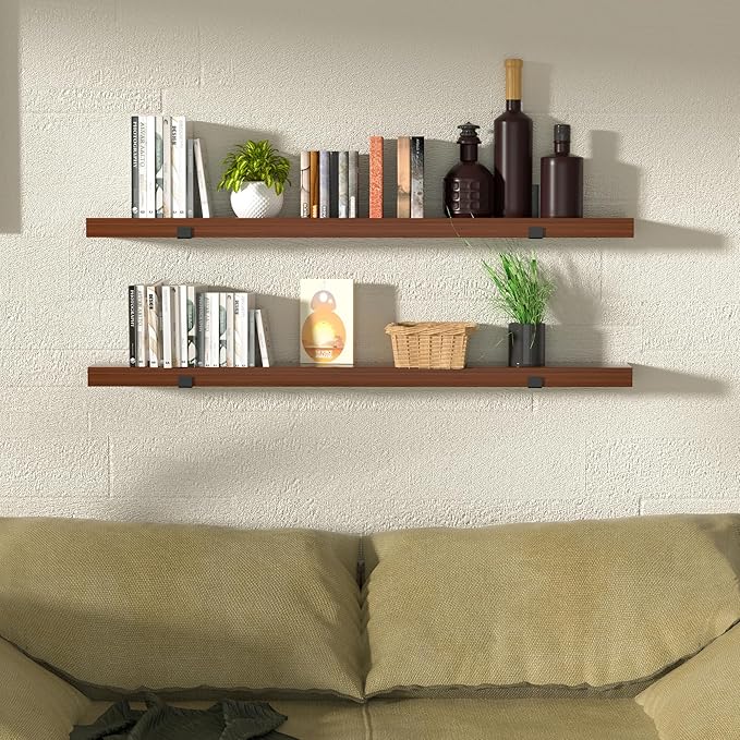 CONSDAN Floating Shelf for Wall Mounted Book Shelf Hanging Shelves Floating Bookshelf for Bedroom, Bathroom, Living Room, Kitchen USA Grown Solid Hardwood, Dark Maple 24x7.5x1.5 in