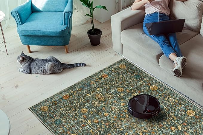 Keen Home Design 2x10 Rug - Machine Washable Runner Rug with Non-Slip Backing, Ideal for Hallway, Entryway, Kitchen, Laundry Room - Vintage, Easy Clean, Durable, Low Pile - (2'6" x 10')