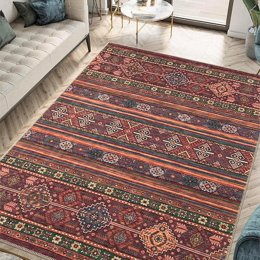 Keen Home Design 8x10 Rug - Machine Washable Area Rug with Non-Slip Backing, Ideal for Living Room, Dining Room, Bedroom - Vintage, Easy Clean, Durable, Low Pile Rug - (8' x 10')