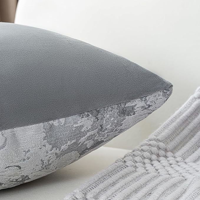 Jacquard Throw Pillow Covers 12x20 Inch Set of 2 - Vintage Floral Boho Pillow Cases with Botanical Pattern | Farmhouse Decor for Couch Living Room | Soft Textured Neutral Trio Slate Gray 12" x 20"