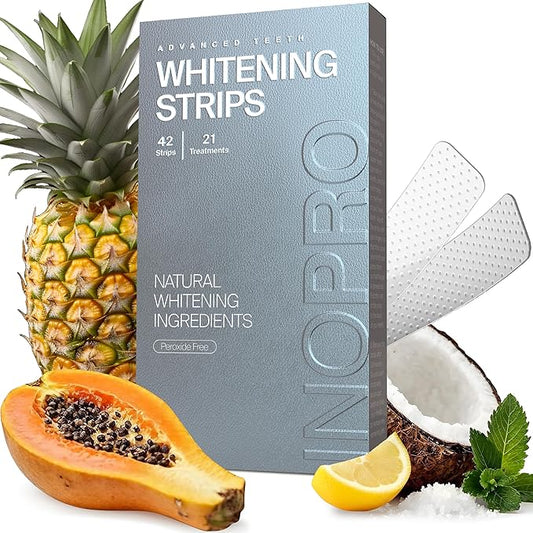 Natural Teeth Whitening Strips Kit 21 Treatments - Sensitive Teeth Whitener, Peroxide Free, Enamel Safe White Strips - Instant Teeth Whitening Without The Harm (42 Strips)