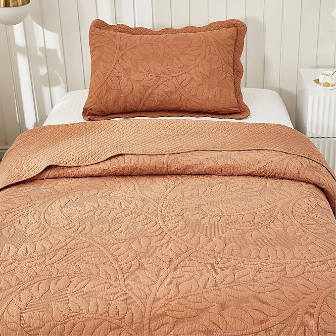 MarCielo 3-Piece 100% Cotton Oversized Bedspread Lightweight Quilt Coverlet Embroidery Farmhouse Bedding Set T0 (Royal Orange, Twin (68"x86"))