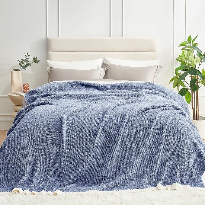 Snuggle Sac Oversized Blue Reversible Super Soft Blanket Twin XL Size for Bed and Sofa, Heather Blue, 66x90 inches