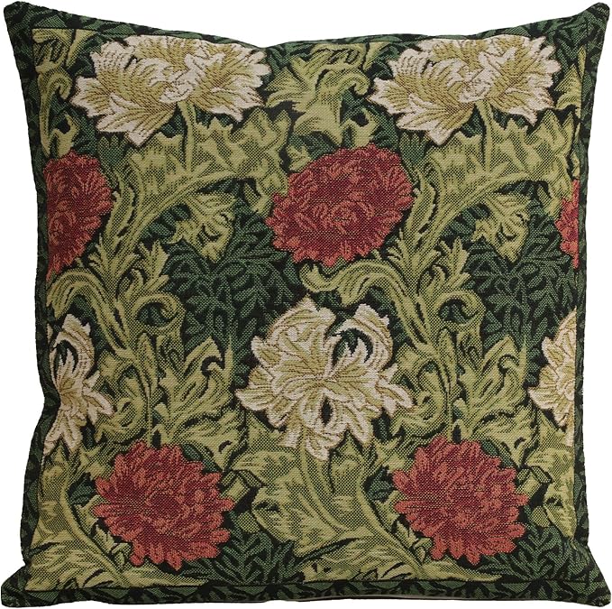 Charlotte Home Furnishings Throw Pillow Covers 16x16 in, Green Chrysanthemum Decorative Pillow Covers, Boho European Tapestry Cushion Cases, Living Room Cozy Home Decor, Jacquard Woven Soft Cotton