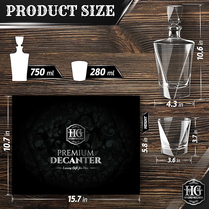 Whiskey Decanter Set for Men with 4 Glasses For Whisky, Bourbon, Rum, Scotch, Crystal Clear Decanter Sets - Whiskey Gifts for Men Dad Him