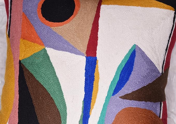 Kandinsky Balancement Decorative Pillow Cover Abstract Toss Pillows Farmhouse Chair Cushion Contemporary Pillow Mid-Century Chair Cushions Hand Embroidered Pillow Wool Size 18x18