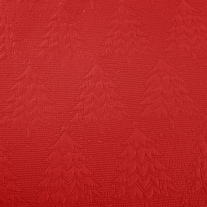MarCielo 3-Piece Christmas Quilt 100% Cotton Oversized Bedspread Lightweight Coverlet Embroidery Christmas Tree Pattern Bedding Set (TC Red, Oversized Queen (100"x106"))