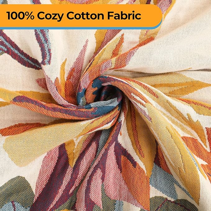 Boho Throw Blanket for Bed,100% Cotton Breathable Muslin Soft Throw, Fall Bed Throw Blanket Floral Bird Butterfly Printed Decor Large Blankets,80"×90" Rustic Farmhouse Throw for Sofa Couch Chair