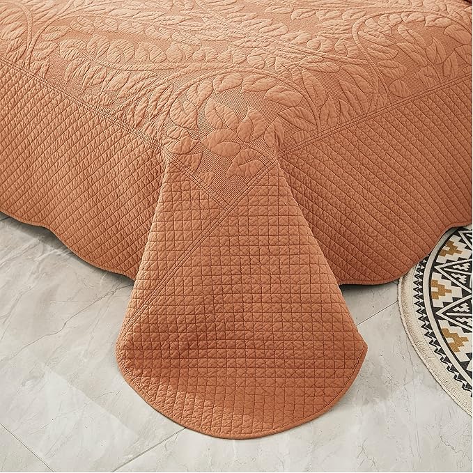 MarCielo 3-Piece 100% Cotton Oversized Bedspread Lightweight Quilt Coverlet Embroidery Farmhouse Bedding Set T0 (Royal Orange, Twin (68"x86"))