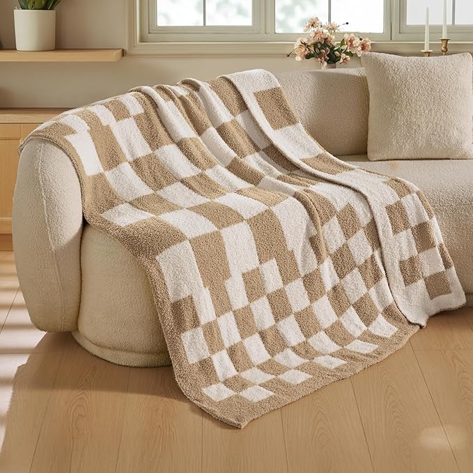 Joiedomi Throw Blanket for Couch Bed, Checkered Knitted Blankets Gifts for Women Mom Girls, Cozy Cute Soft Throw Home Room Decor Aesthetic for Women Mothers Birthday Gifts 50x60 Inches