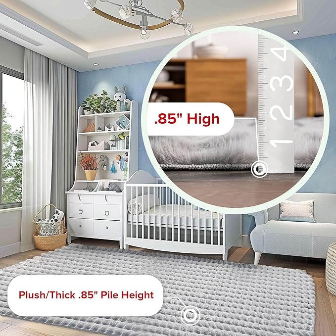 nuLOOM 5' x 8' Cozy Plush Area Rug, Machine Washable, Non-Slip, Soft Fluffy Shag Carpet for Living Room Bedroom Kids Room Nursery Home Decor, Jeni Silver