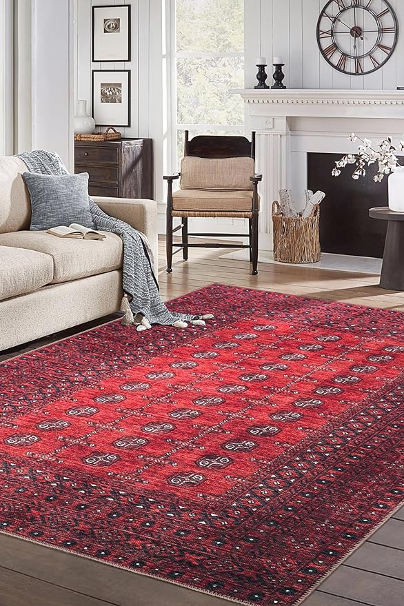 Keen Home Design 8x10 Rug - Machine Washable Area Rug with Non-Slip Backing, Ideal for Living Room, Dining Room, Bedroom - Vintage, Easy Clean, Durable, Low Pile Rug - (8' x 10')