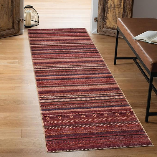 Keen Home Design 2x12 Rug - Machine Washable Runner with Non-Slip Backing, Ideal for Hallway, Entryway, Kitchen, Laundry Room - Vintage, Easy Clean, Durable, Low Pile Rug - (2'6" x 12')