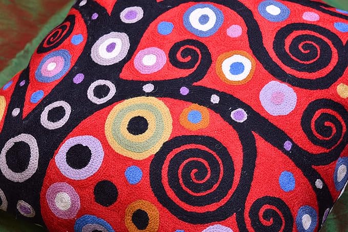 Klimt Tree of Life Pillow Cover | Red Floral Pillowcase | Flower Accent Pillows |Suzani Cushions | Flower Pillows | Modern Floral Cushion Cover | Hand Embroidered Wool Size - 18x18