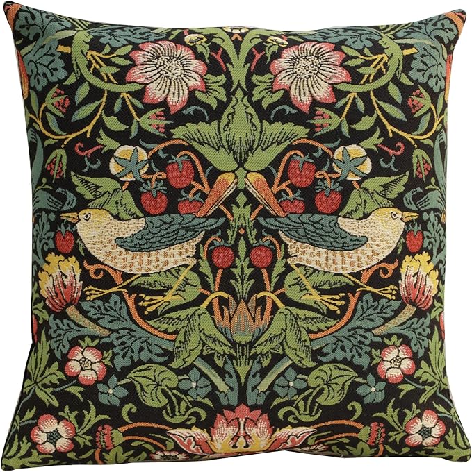Charlotte Home Furnishings Throw Pillow Covers, Decorative Boho Pillow Covers for Couch, Living Room, Black Strawberry Square Cushion Cases 18x18 in, European Cotton Jacquard Woven, Cozy Bedroom Decor