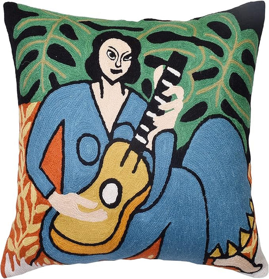 The Music Matisse Decorative Pillow Cover Handembroidered Wool 18x18