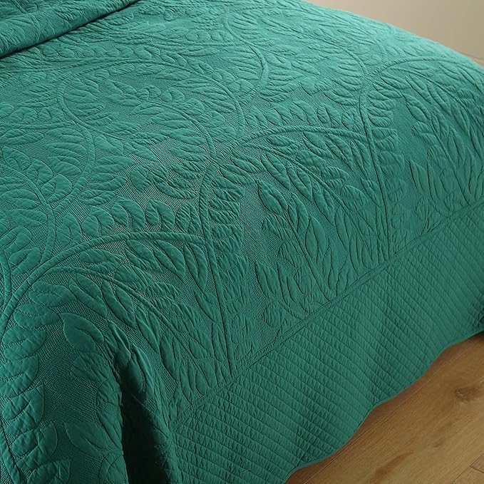 MarCielo 3-Piece 100% Cotton Oversized Bedspread Lightweight Quilt Coverlet Embroidery Farmhouse Bedding Set T0 (Emerald, Oversized Queen (100"x106"))