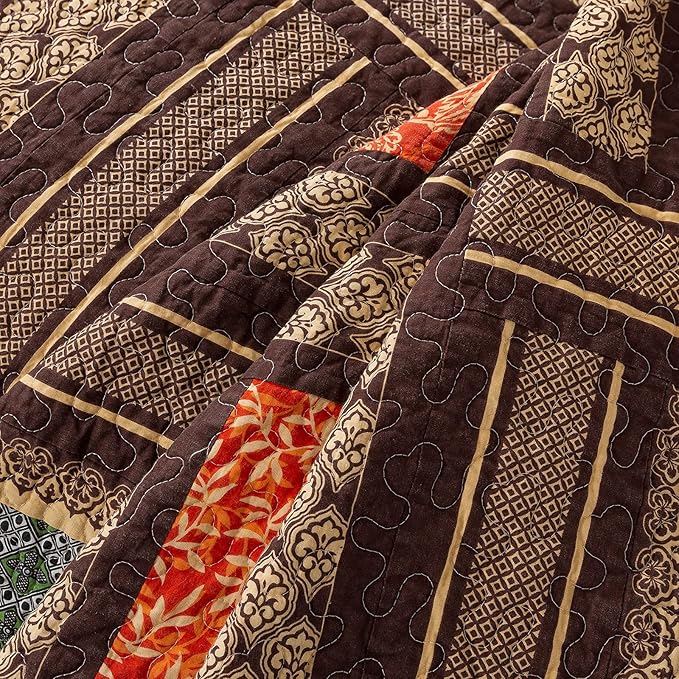 NEWLAKE Cotton Patchwork Bedspread, 3-Piece Bedding Quilt Set with Real Stitched Embroidery, Reversible Matelasse Bed Coverlet Set,Bohemian Farmhouse,King Size