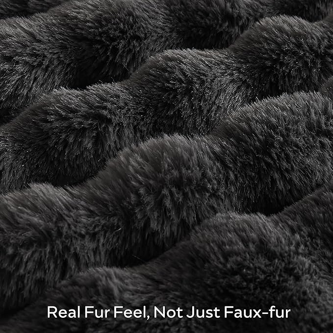 JELLYMONI Faux Fur Throw Blanket, Dark Grey Cozy Plush Bubble Bed Blanket, Thick and Warm, Twin (60" x 80")