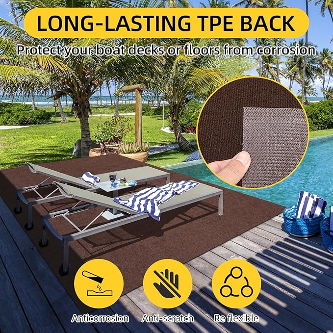 Marine Carpet,5 FT x 15 FT Brown Indoor Outdoor Carpet 0.2" Thick Boat Carpet with Water-Proof TPE Backing, Non-Slide Outdoor Marine Carpet Roll for Home, Patio, Porch, Deck