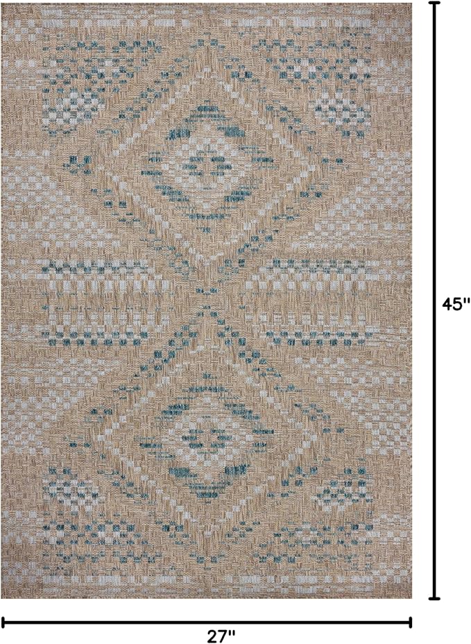 Loloi Amber Lewis Topanga Collection TOP-04 Natural/Aqua 2'-3" x 3'-9" Indoor/Outdoor Area Rug