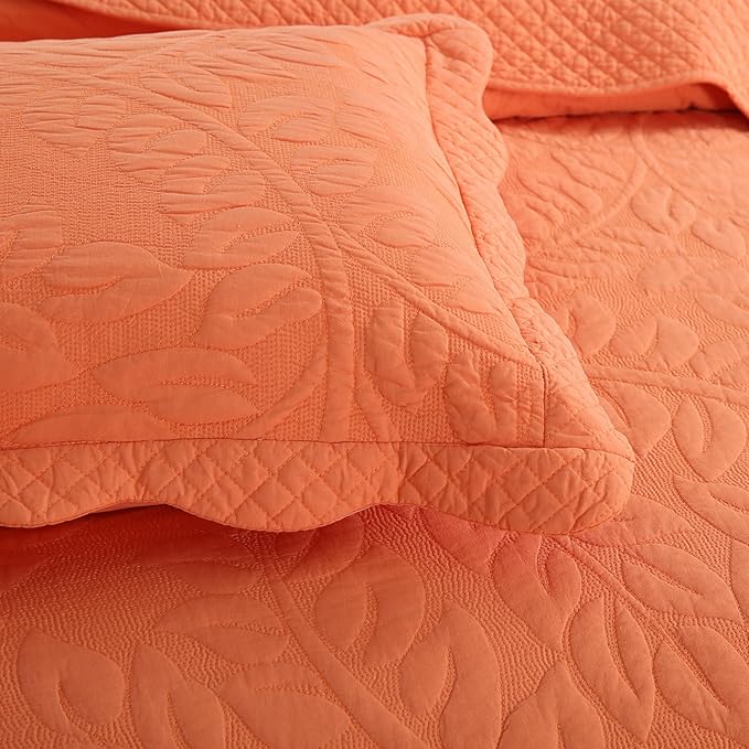 MarCielo 3-Piece 100% Cotton Oversized Bedspread Lightweight Quilt Coverlet Embroidery Farmhouse Bedding Set T0 (Salmon, Oversized King (118"x106"))