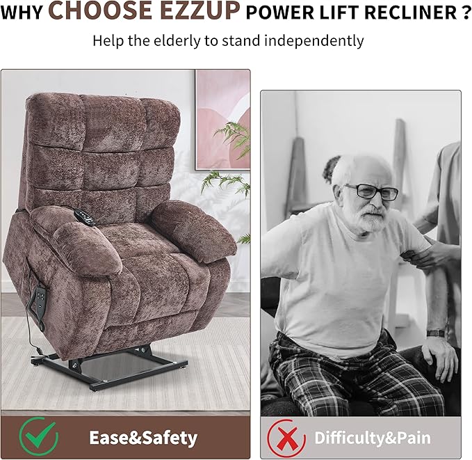 Lay Flat Recliner with Vibration Massage and Lumbar Heating, 26" Wide Recliner with Infinite Position and 2 Remote Controls, Soft Chenille Lift Chair for Living Room, Chocolate